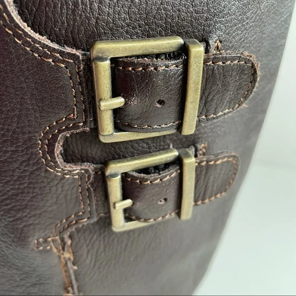 boc 6 Brown Leather Oliver Mid Calf Riding Full Zip Up Buckle Boots gold b.o.c.